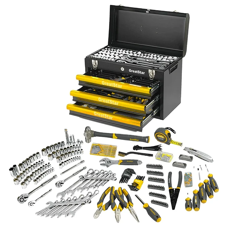 Hot Sale High Quality 408PCS Mechanic Tool Sets Household Tool Kits Auotomotive Tool Sets With 3 Drawer Heavy Metal Box