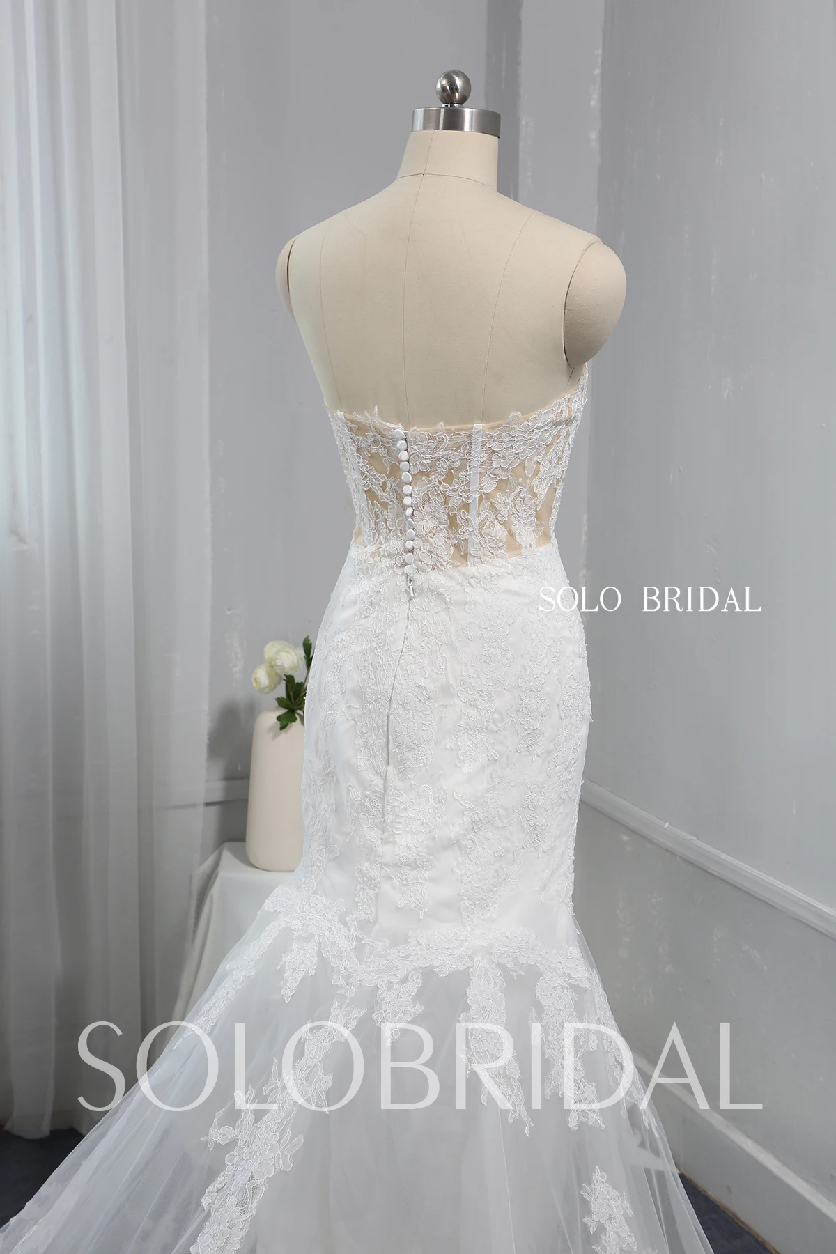 Seen through skin color bodice cathedral double layer lace royal long train ivory mermaid wedding gowns
