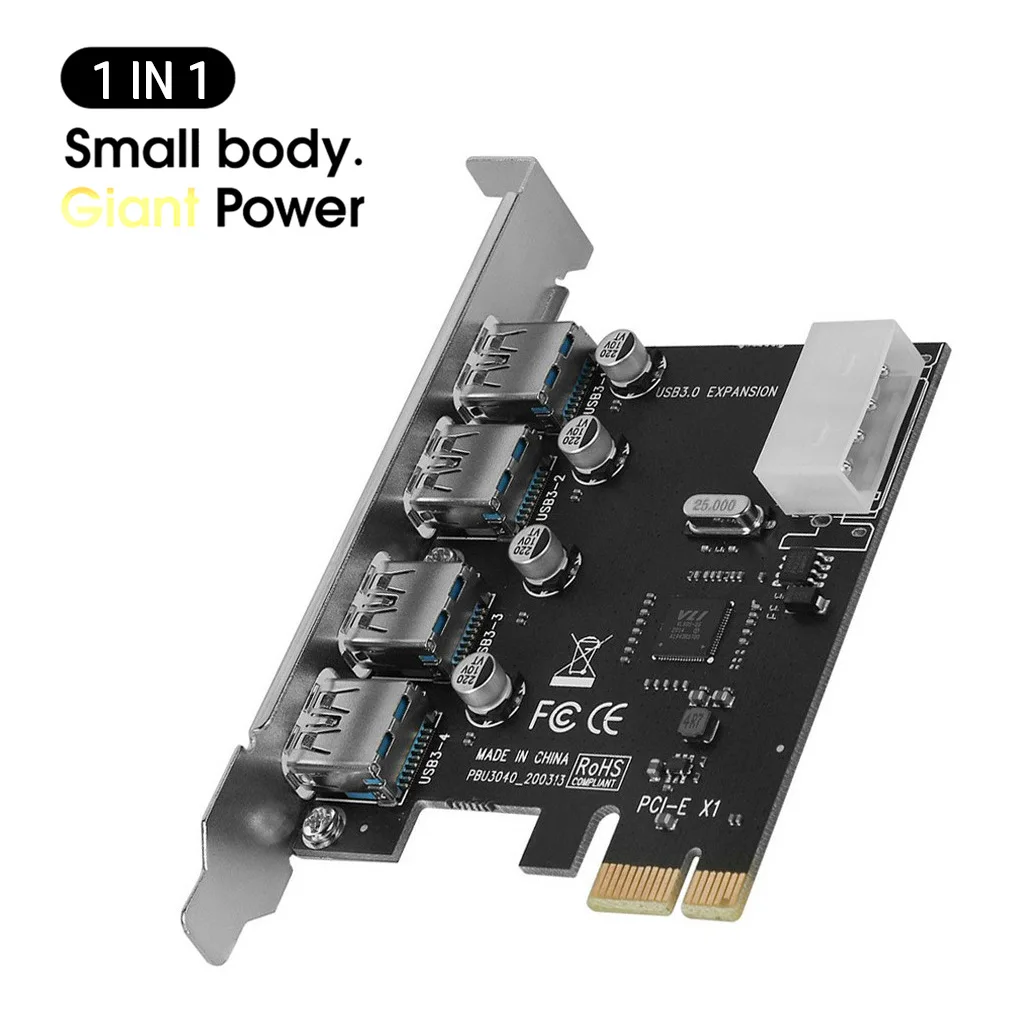 4-PORT USB 3.0 PCH-E CONTROLLER CARD 5Gbps PCI-E Express to USB3.0 Controller Expansion Card Adapter for PC In stock