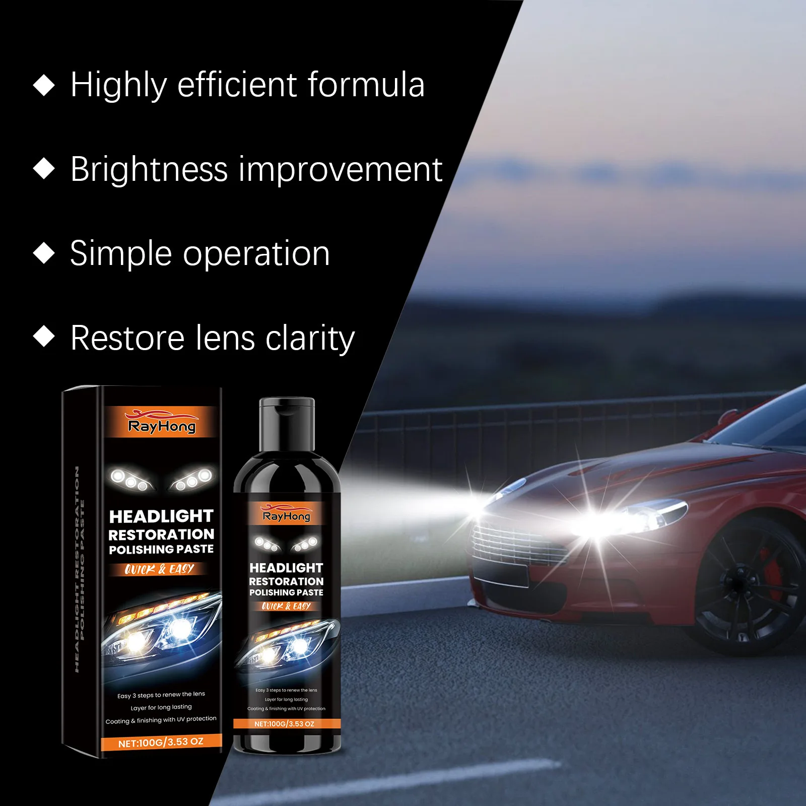 Hot selling Rayhong mild emission efficient cleaning stain removal refurbishment portable car headlight polishing paste