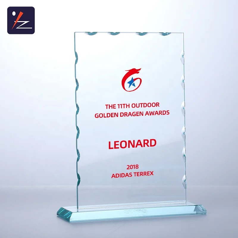 Green Glass Square Shape Trophy Award Customise Glass Award Trophy For Business Gift