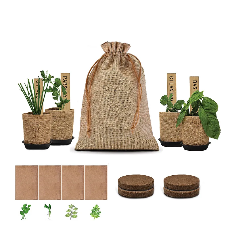 Herb Grow Kit Indoor Garden Products For Plant Flower Vegetable Bonasi Starter Kit Kid Diy Jute Bag Small Plant