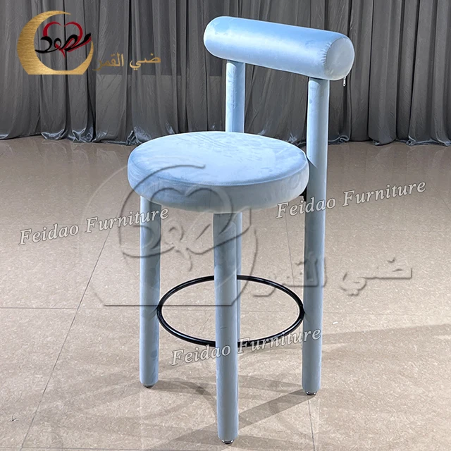 Hotel party modern comfortable high leg blue velvet bar stool chairs