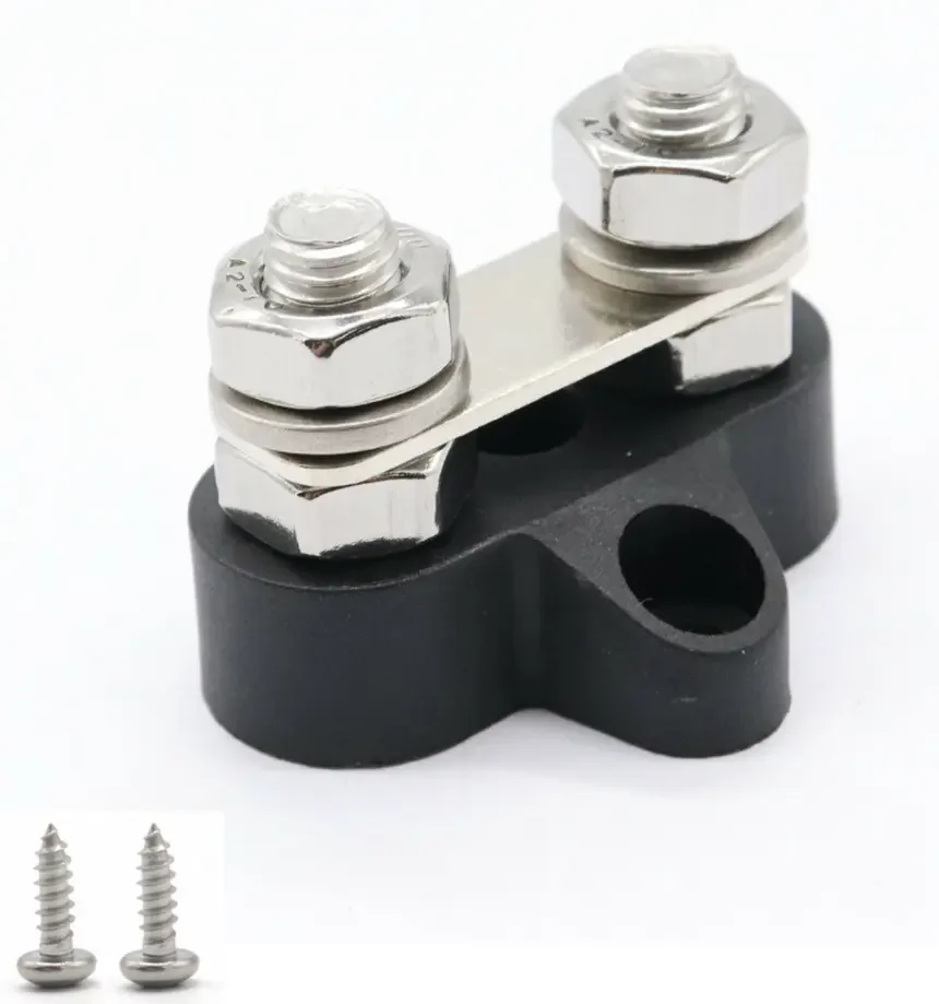 Battery Terminal Block Set Bus Bar M10 Studs Post Busbar Power Distribution Block with Red/Black for Marine RV Boat