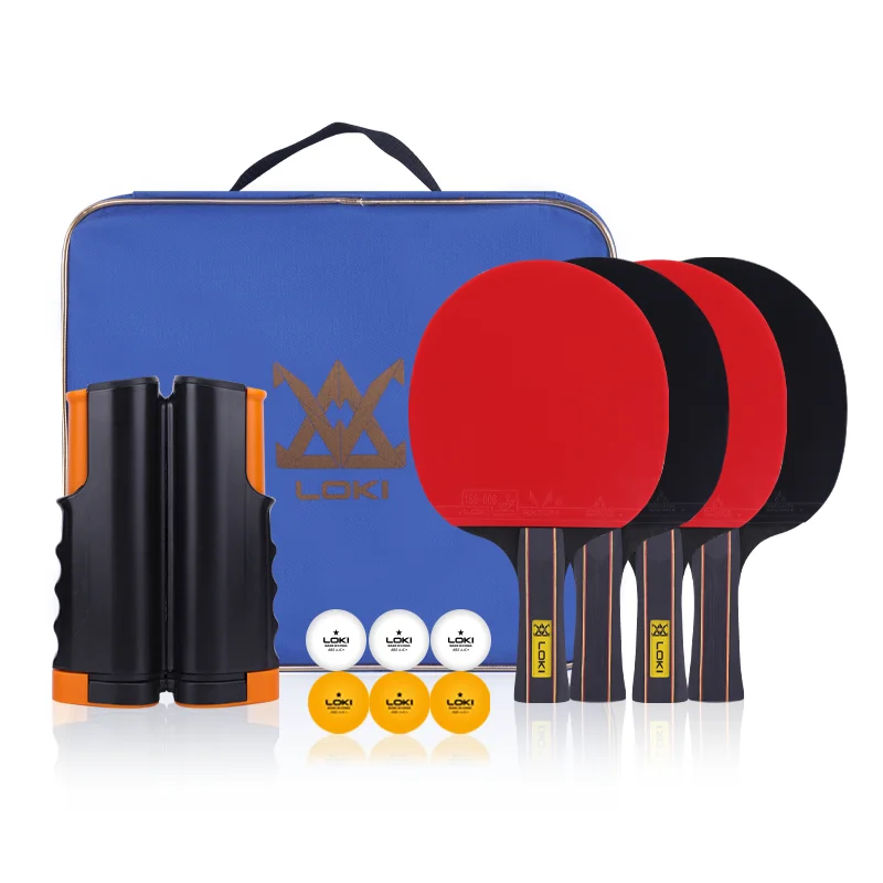 New Table Tennis Racket Set Ping Pong Paddle Net With Carrying Bag And 6 Balls