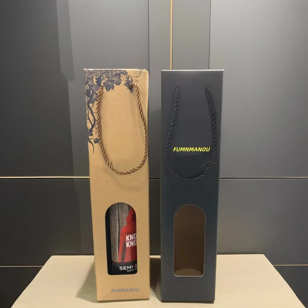 Custom Luxury Private Label Recyclable Wine Bottle Box Champagne Shipping Fold Gift Box Wine Kraft Paper Bags Wine Box Packaging