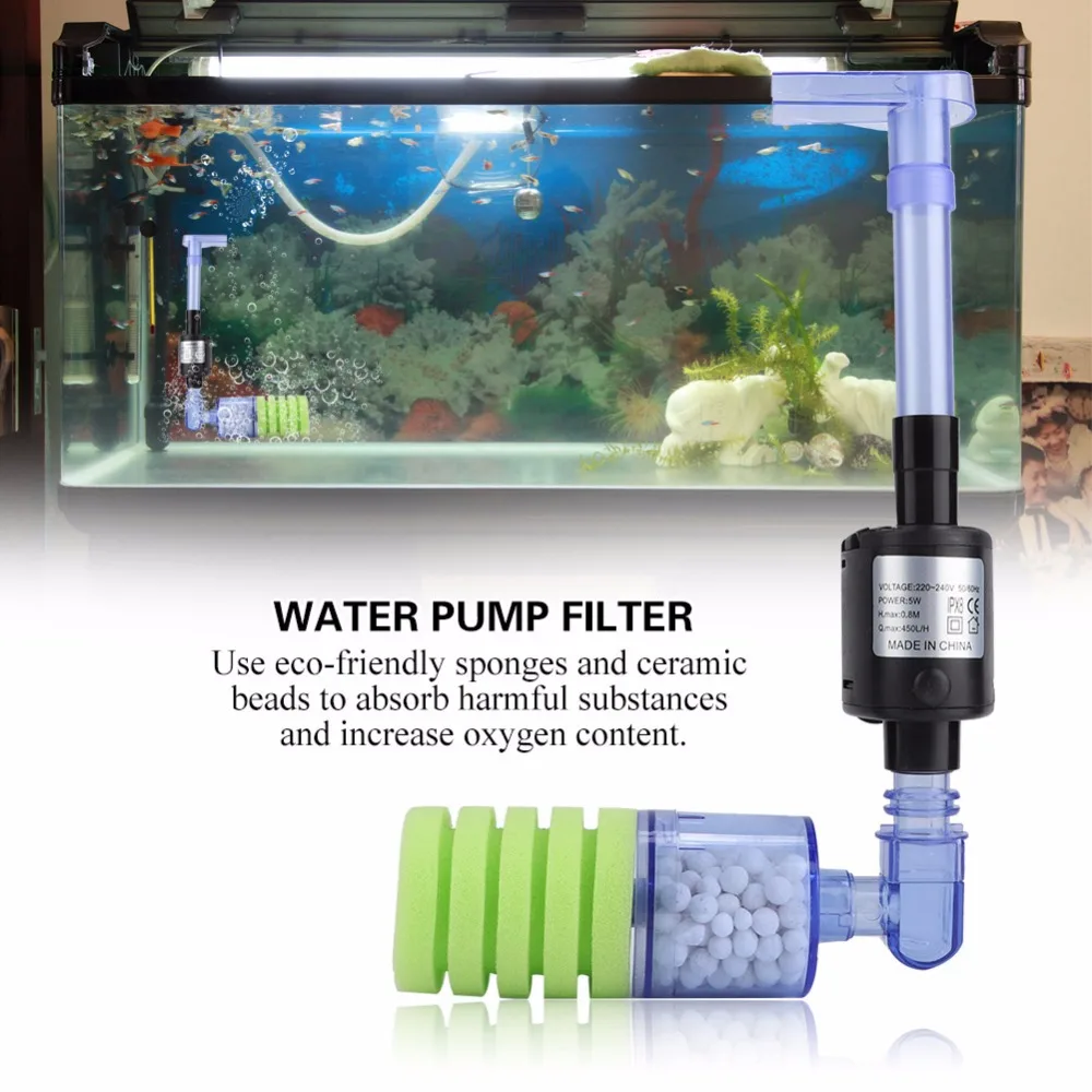 Aquarium Electric Power Sponge Filter,5W Silence Submersible Foam Filter,Sponges Bio Ceramic Media Balls Double Filter
