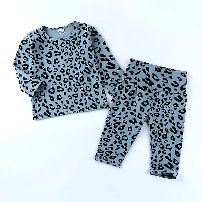  Wholesale fall winter children 2 pcs toddler leopard print baby sleeping wear long sleeve clothes