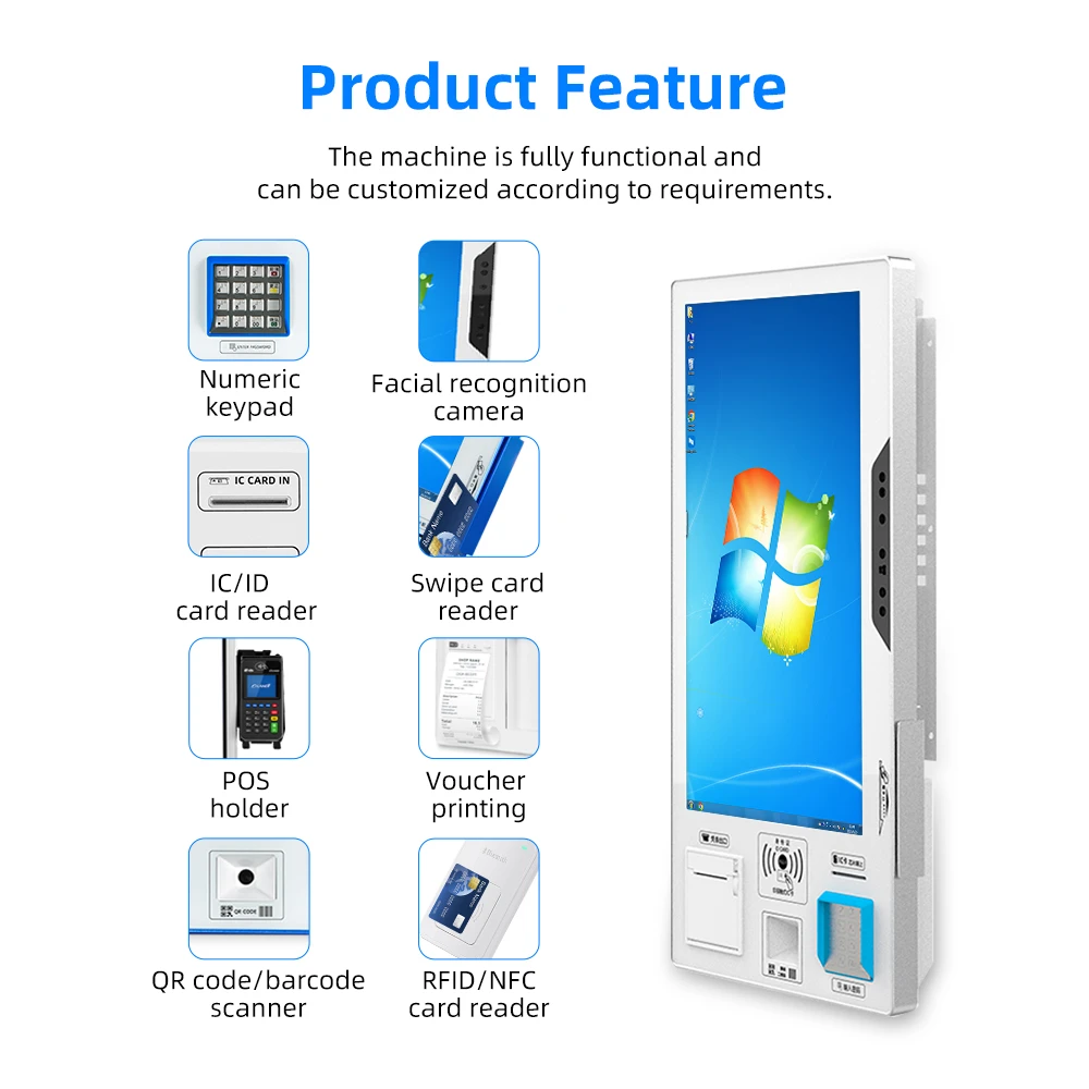 Wall-mounted self-service ticket collecting kiosk in cinema theater stadium