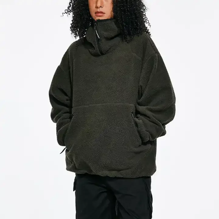 Manufacturer Wholesale Unisex Thick Polar Fleece Winter Pullover Blank Hoodie  Custom Fluffy Fleece Full Face Zip  Hoodie