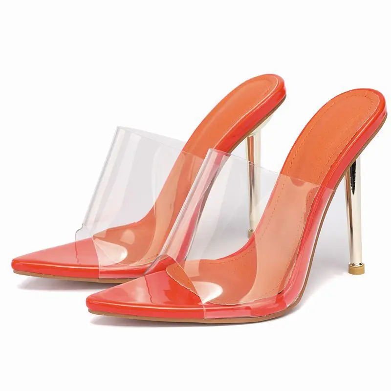 2022 New Pointed Toe Clear Stiletto Heels Women Shoes Transparent PVC Peep toe High Heels Sandals for ladies and Women