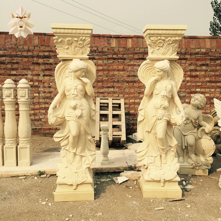 Modern Home Building Use Stone Pillars Villa Column Natural Antique Roman Round Stone/Marble Columns For Sale