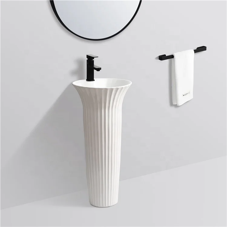 European Stylish Wash Basin Ceramic Sanitary Wares Modern Pedestal Basin for Bathroom