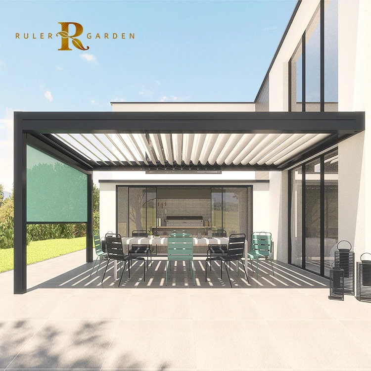 Restaurantgarden wooden color pavilion canopy shelter awning waterproof luxury aluminum pergolas and gazebo outdoor
