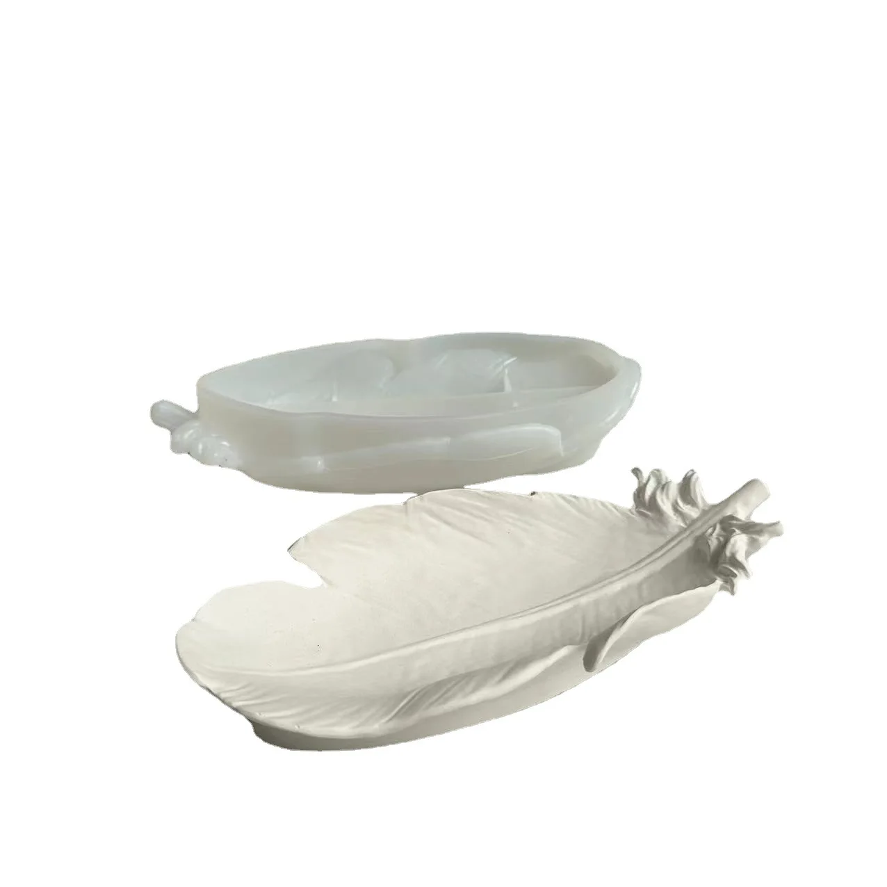 RM004 Handmade DIY Table Storage Jewelry Decoration Concrete Weight Feather Plate Tray Gypsum Silicone Mold for resin plate