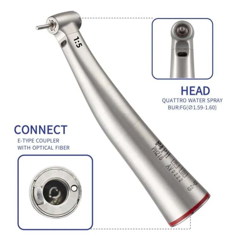 Factory Price 1:5 Low Speed Dental Instruments Steel Handpiece With Turbine Power Source Contra Angle Handpiece
