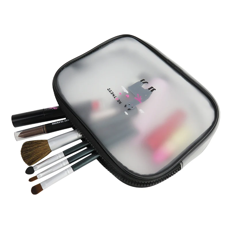 Makeup Bag Custom Maleta Maquiagem Makeup Pouch PVC Frosted TPU Black Cosmetic Bag With Zipper
