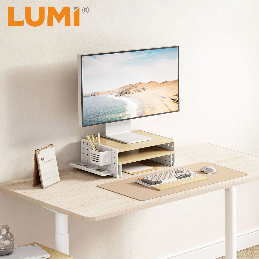 Wholesale Monitor Riser Computer Stand Versatile Monitor Riser Desk Organizer with Pegboard Home Office Modern Design