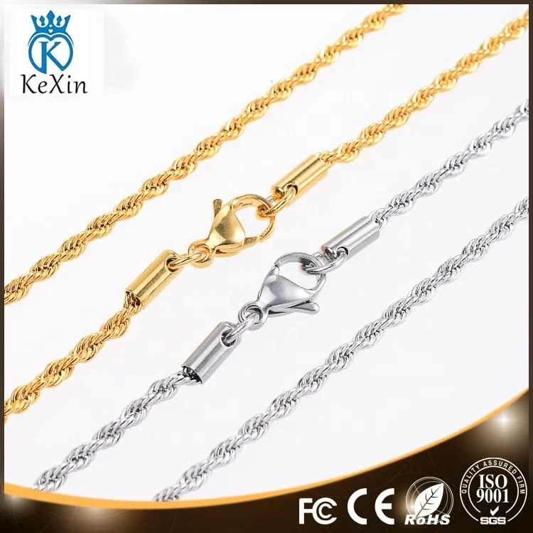 Wholesale 316L Stainless Steel Rope Chain Necklace 20K Yellow Gold Filled Twist Chain for Men woman