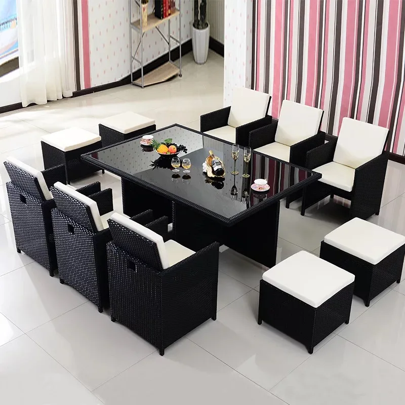 Cheap garden outdoor dining furniture poly rattan table and chair set