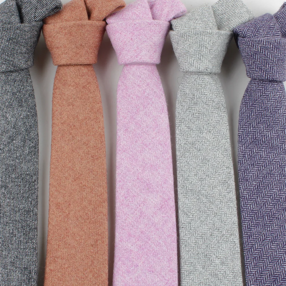 Mens Slim Wool Ties Striped Plain Wool Necktie Interlining Neckties To Match Shirts