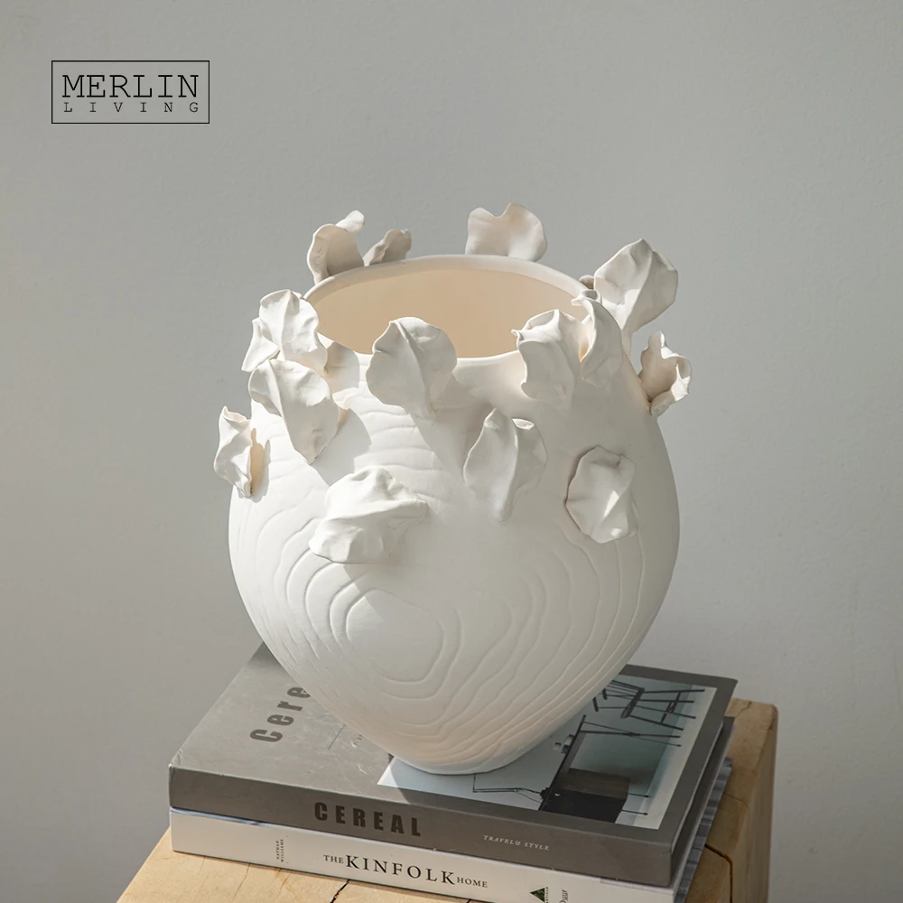 Merlin Living handmade ceramic vase for home decor Oval shape fallen leaf vase Chaozhou Ceramic Factory Manufacturing