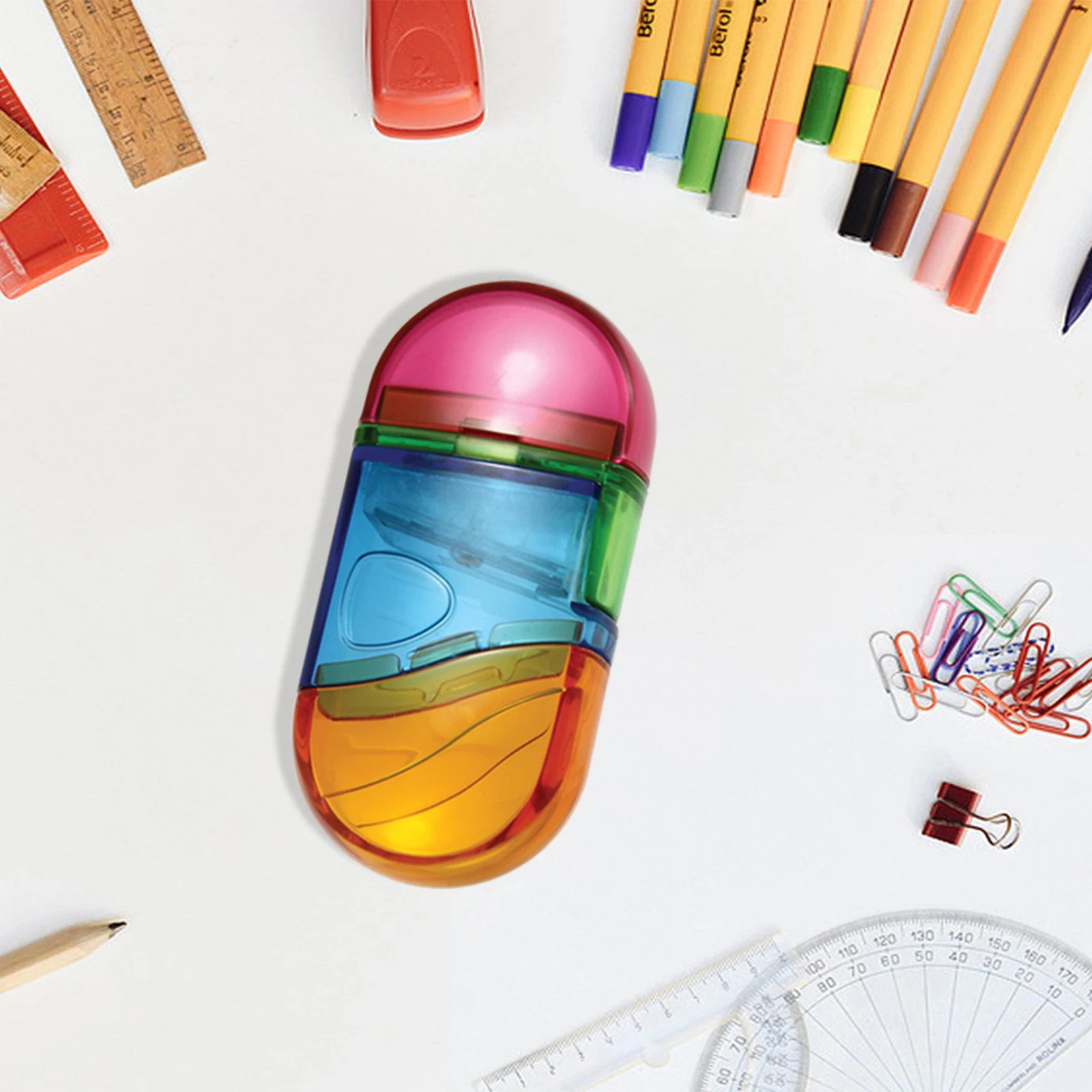 Handheld Round Shape AS00383 High Quality Steel Blade Supplies Cute Capsule Pencil Sharpener for School Classroom