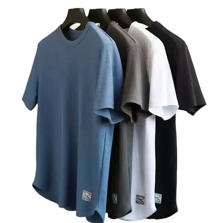 Custom Logo Printing Graphic Waffle Style Printing Polyester Blank Fitted Mens Oversized T Shirt