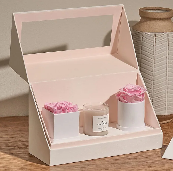 2023 Valentines Day Gift Classic Pink Eternal 4 Roses Single Bundle Scented Candles Preserved Flowers With Candles