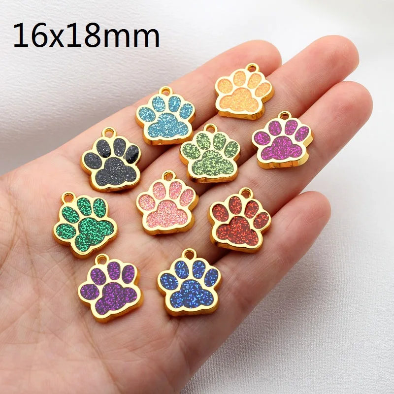 Multiple Choice Golden Metal Color Bling Enamel ID Tags Cat Dog Bear Paw Prints Charms Pendants Fit Key Chain Keyring Pet Collar