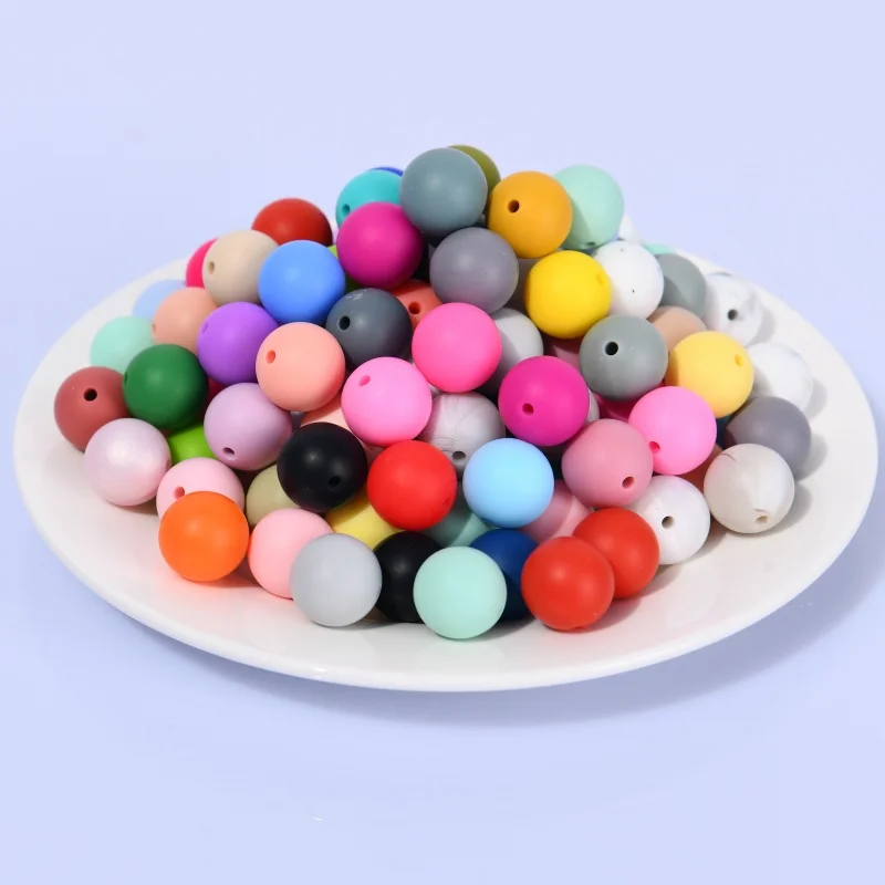Factory Wholesale Bulk Food Grade 12mm 15mm Silicone Baby Teething Bead for Pacifier Keychain Bracelet Round Ball Silicone Beads
