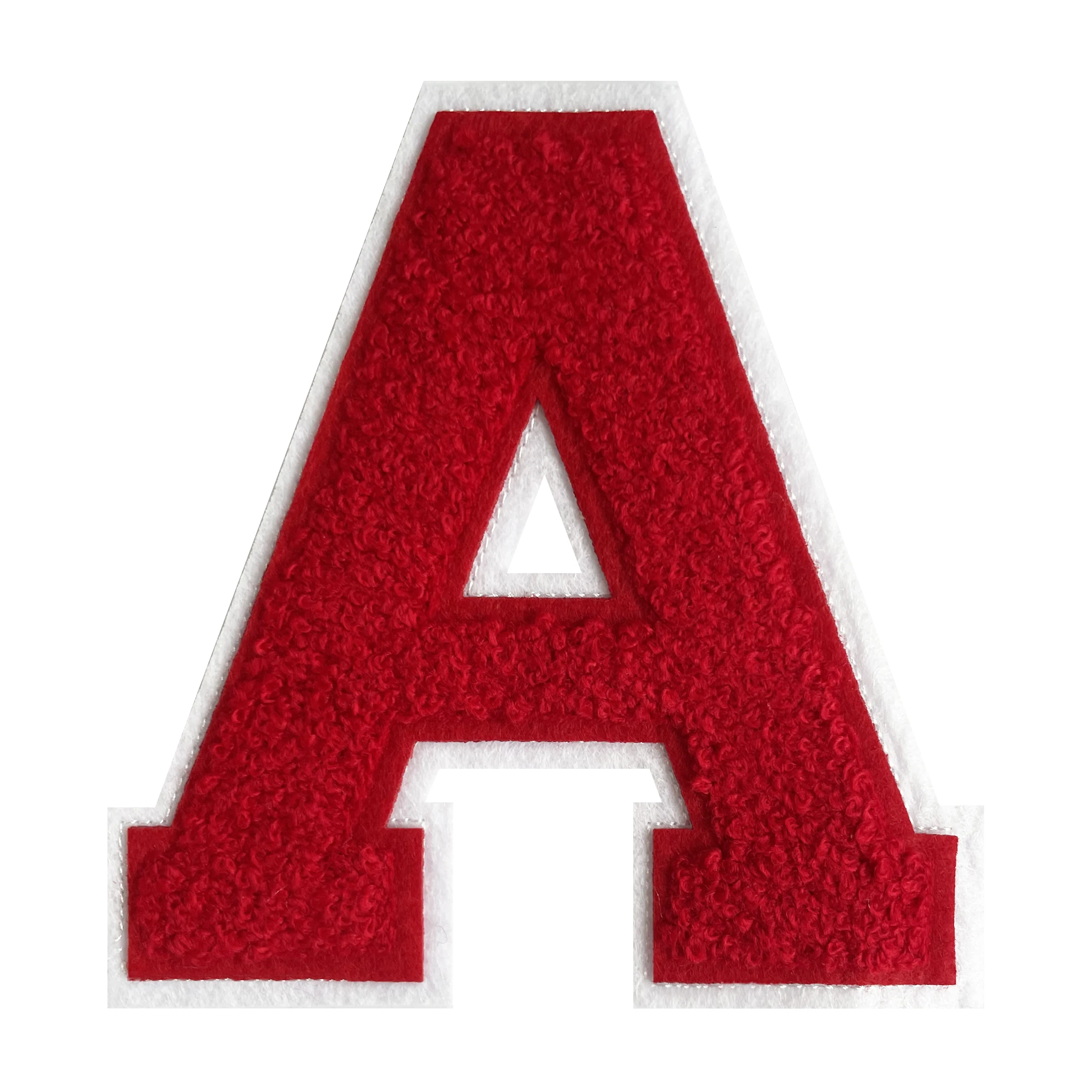 High Quality Stock Fashion Red Letter Chenille Patches Alphabet Badge Towel Embroidery Patches Heat Transfer For Clothing