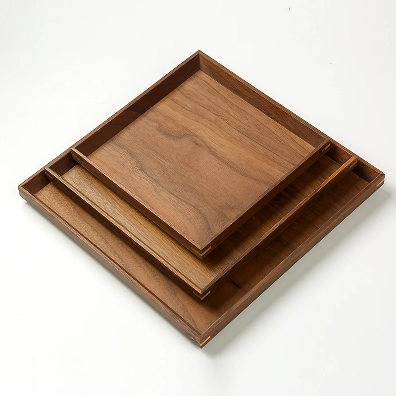 wholesale High quality square wooden platter black walnut food serving tray