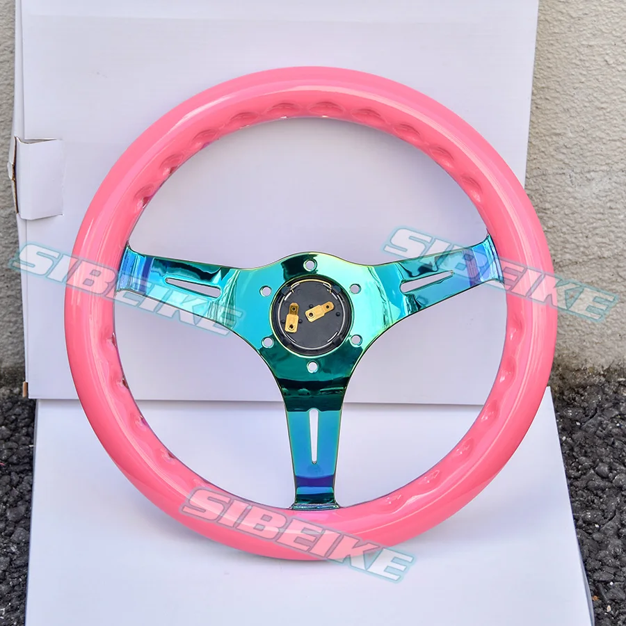 Pink Plum Flower Clear Acrylic Racing Sport Steering Wheel with Neo Chrome Spokes