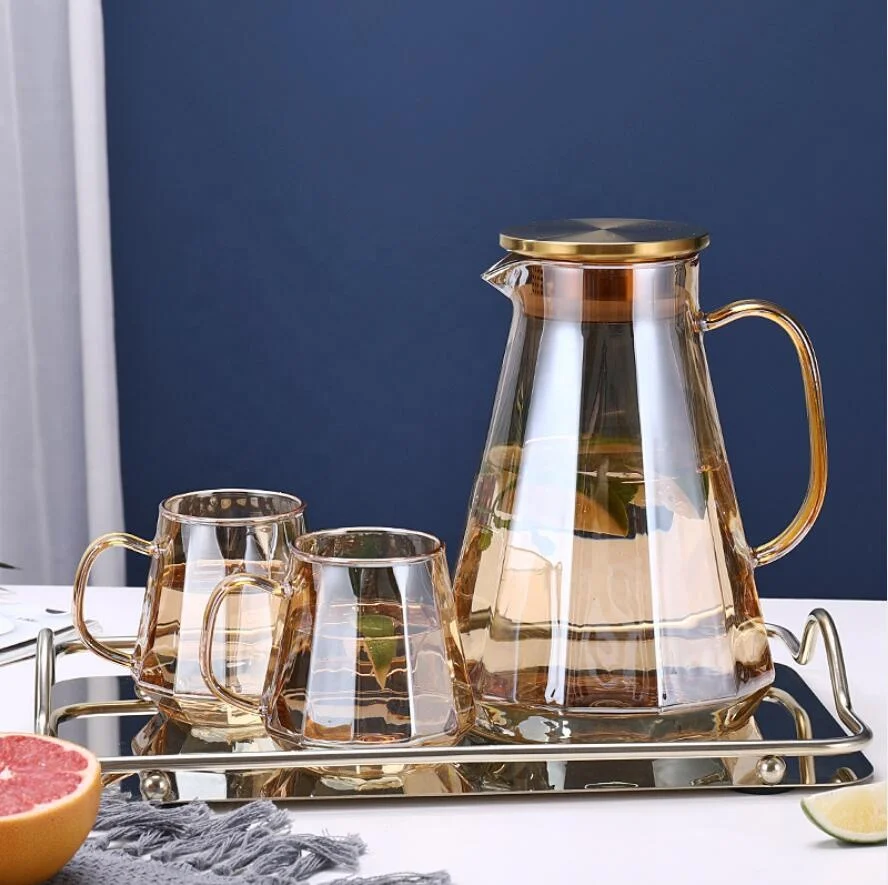 Large Capacity High Borosilicate Glass Cold Water Jug Transparent Juice Pitcher Set Household