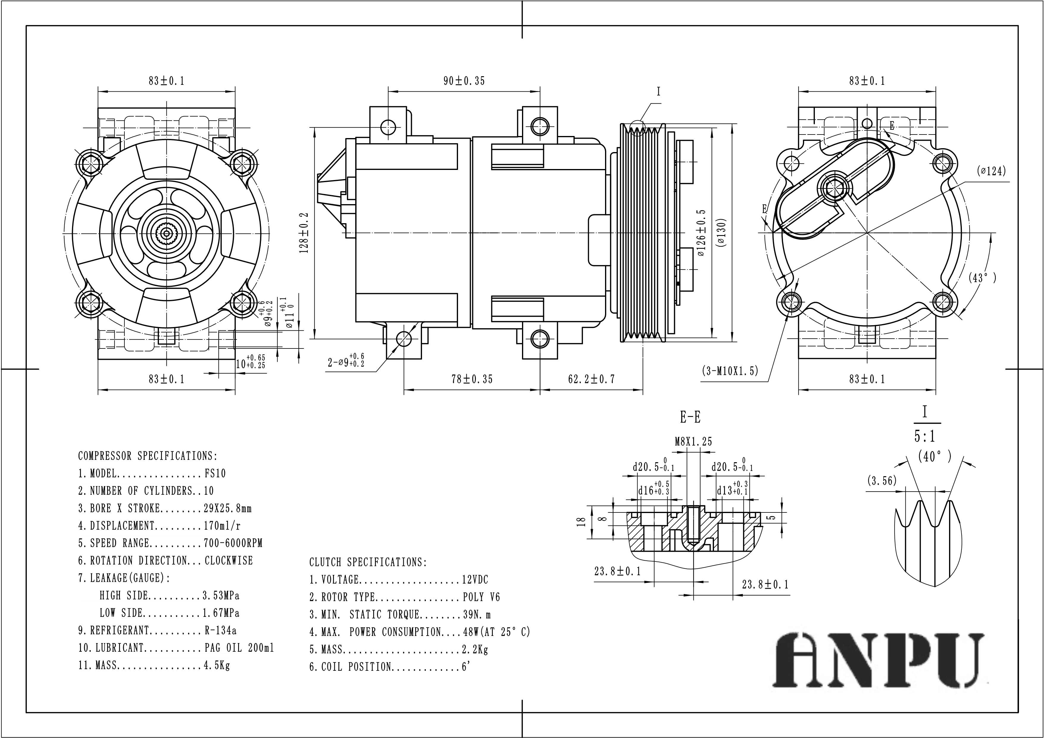 china factory auto ac compressor fs10 ac compressor for 6PK 127MM 58166