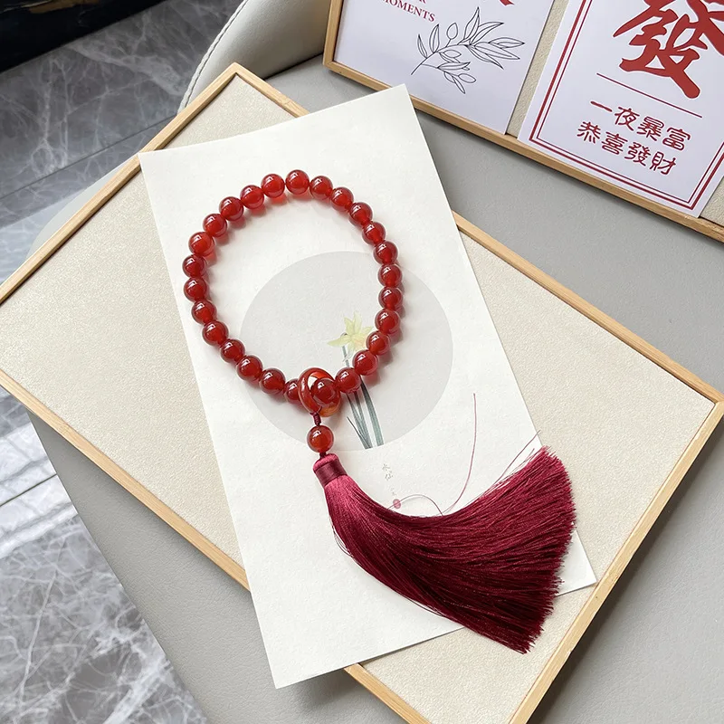Natural red agate handheld hand toy rosary/prayer beads flexible ring Chinese style clothing accessories crystal bracelet