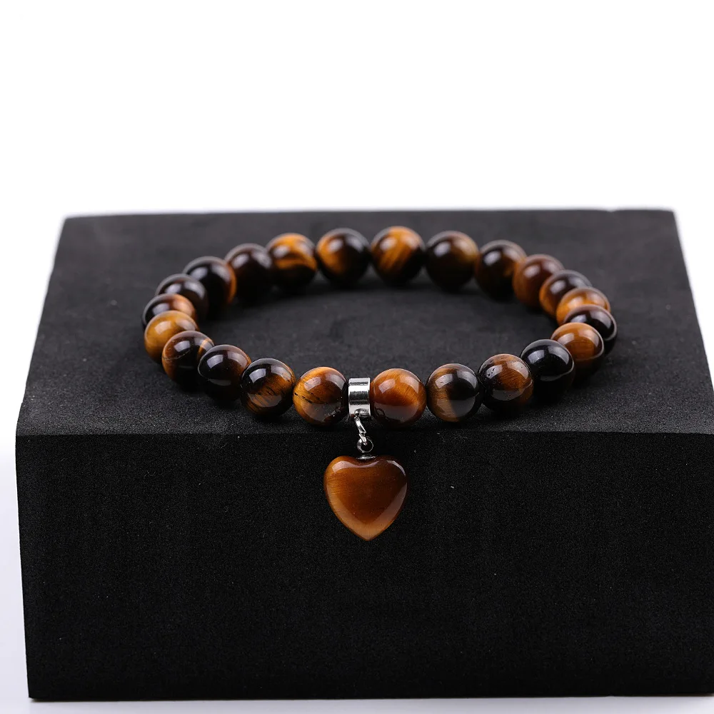 Factory Price 8 MM Natural Tiger Eye Love Shaped Gemstone Bracelets Healing Elastic Bracelets DaiIy Wear Jewelry