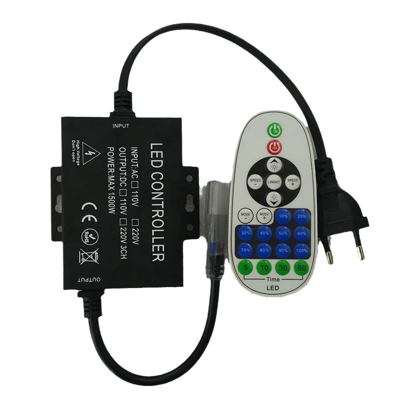 TSINYE  220V 1500W RGB Music Sync RF Waterproof LED Controller with Remote for LED, LED Rope Light, Strip Light and Neon Light