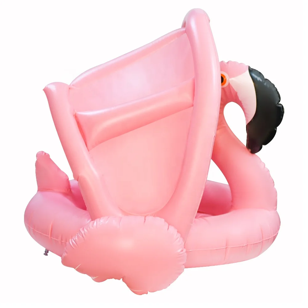 Baby Inflatable Flamingo Swim Boat Pool Floats Safety Kids Seat PVC Inflatable Swim Sitting Rings With Canopy For Pool Water Fun