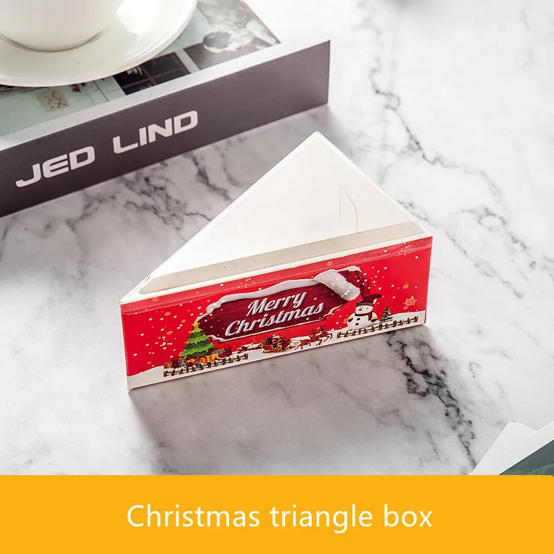 NOCI Custom Printed White Triangular Christmas Dessert Pastry Melaleuca Mousse Baking Cut Diced Packaging Triangle Cake Box