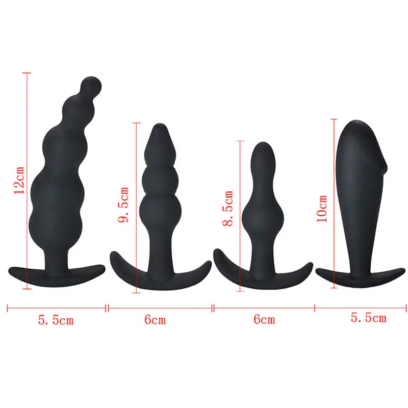 4 Pcs  5 pcs Soft Silicone Suction Cup Anal Sex Tools Trainer Kit Anal Butt Plug Set For Male Female