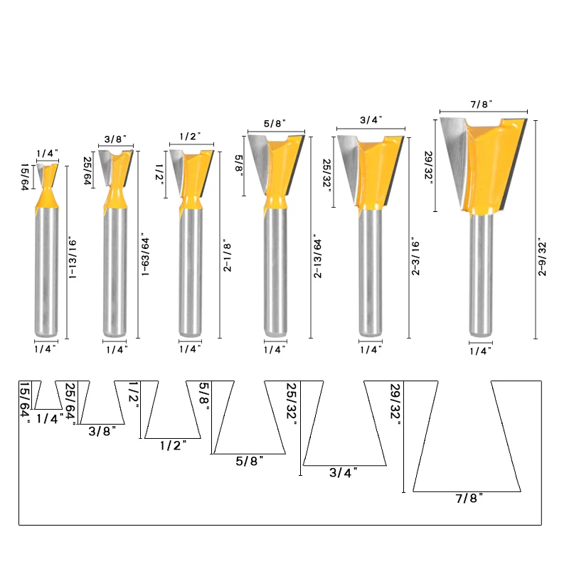 1/4 Shank Dovetail Joint Router Bit Woodworking Engraving Milling Cutter Wood Working Tools