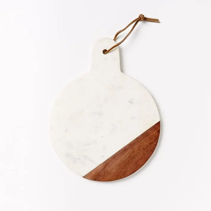 Round marble acacia wooden serving cheese cutting chopping board with handle home decor modern kitchen accessories