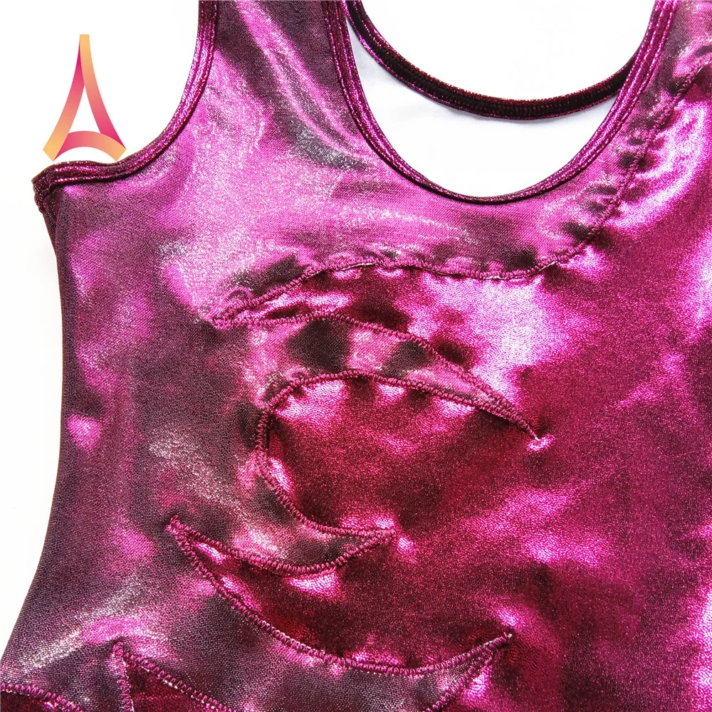 Double-layer Flame-paneled Berry Pink Leotard Gymnastics Leotard for girls