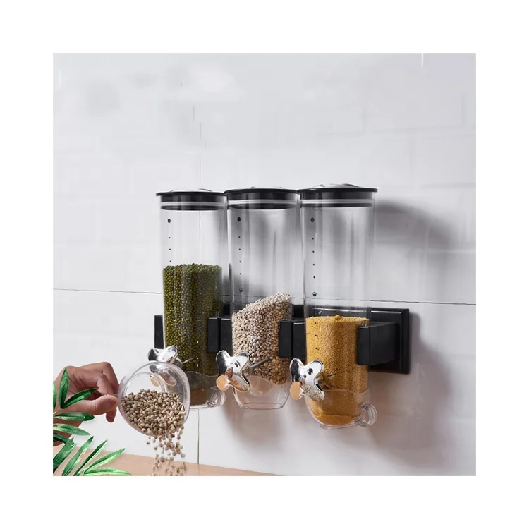 Kitchen storage containers wall mounted round grain oat tank plastic home cereal dispenser