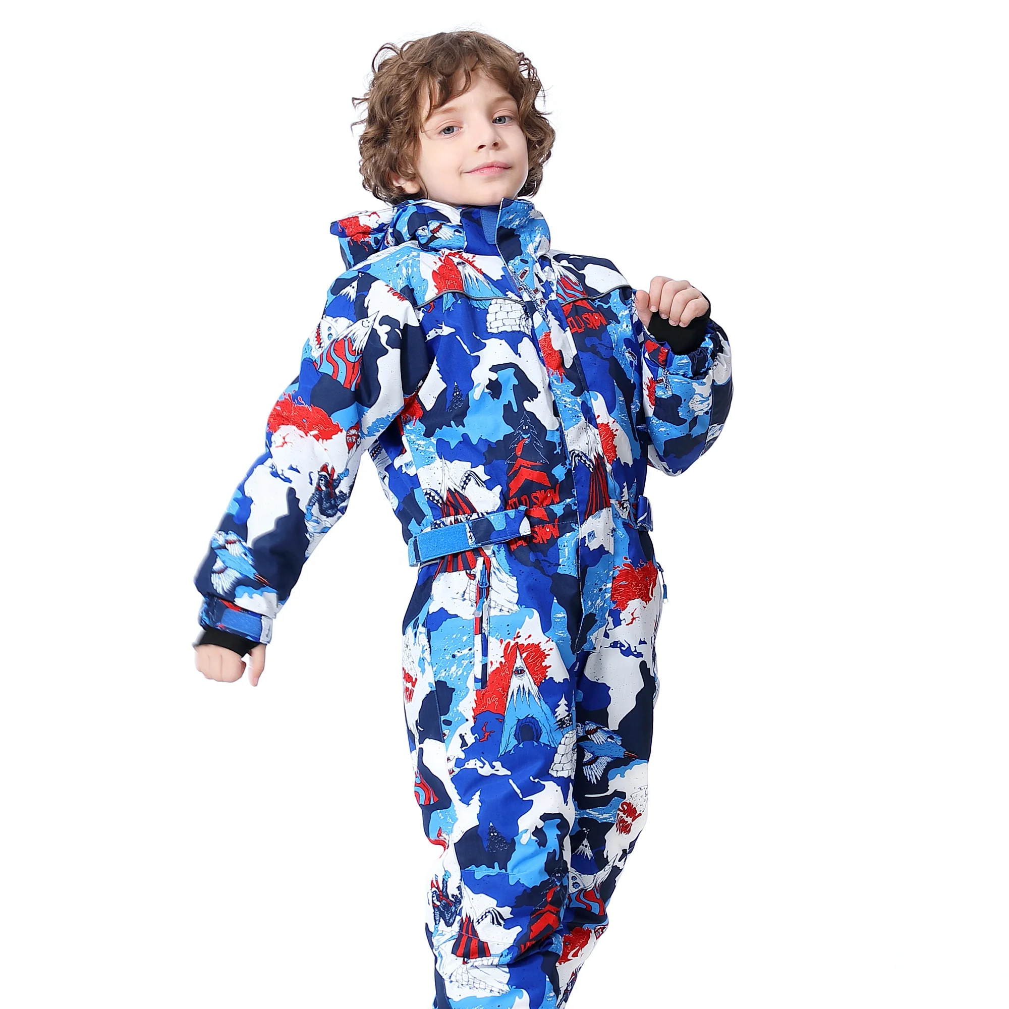 High Quality Ski Waterproof 5000mm Clothes Outdoor Hiking Gear Kids Full Print Skiing Sets Clothing Ski Suits For Children