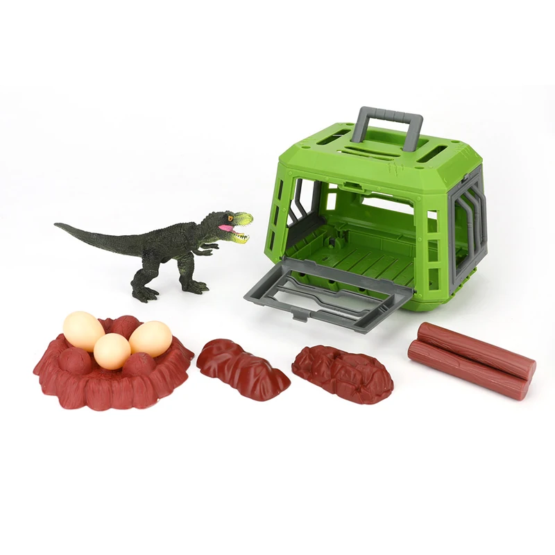Simulation plastic dinosaur model toy set indoor pretend play miniature tyrannosaurus rex lays eggs dinosaur cage toys for kids