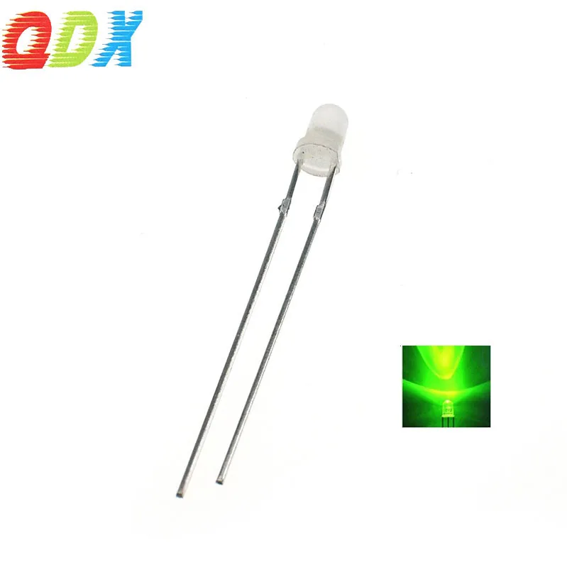 Заводская распродажа, низкое энергопотребление, 3 мм, белые волосы, зеленые, круглые прямые вставки, 3 мм, светодиодные лампы 1000 шт./упаковка