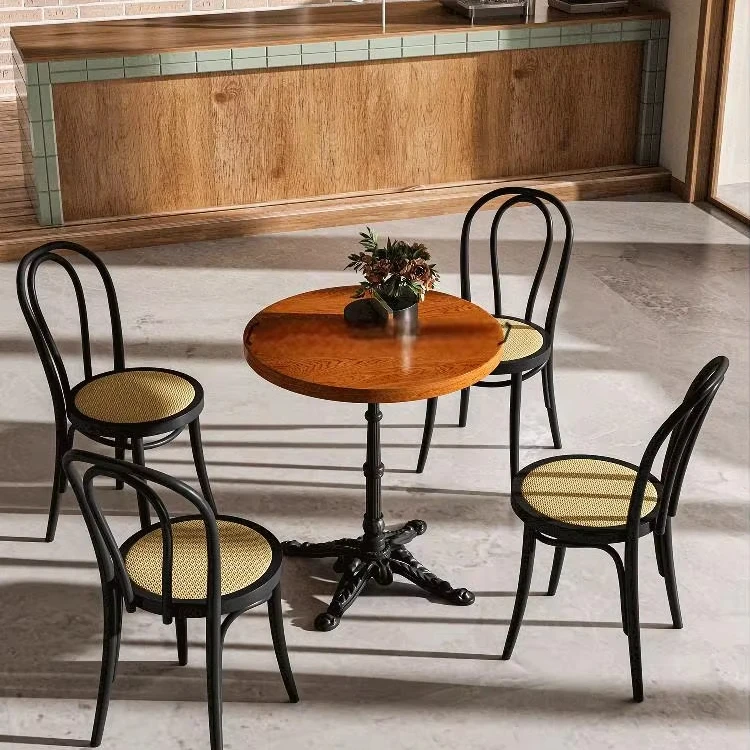 Antique America Solid wood rattan chairs and table for fast food restaurant coffee shop decoration furniture wholesale